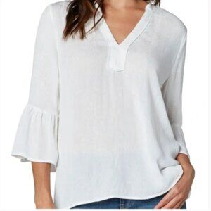 Liverpool Vneck 3/4 Length Bell Sleeve Blouse Top Like New Size Small White